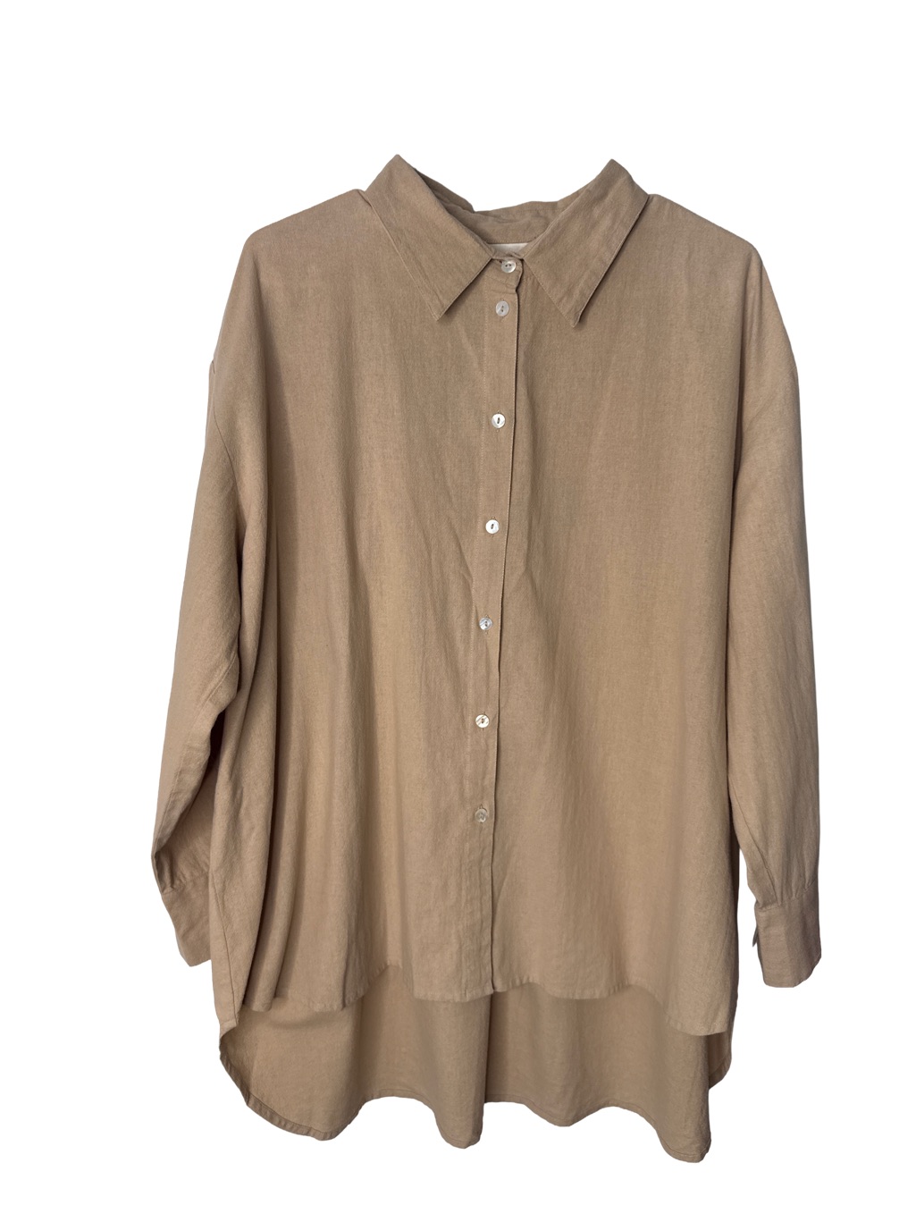 Laude The Label Women’s Soft Cotton Button Long Sleeve Beige Tunic Too L/Xl